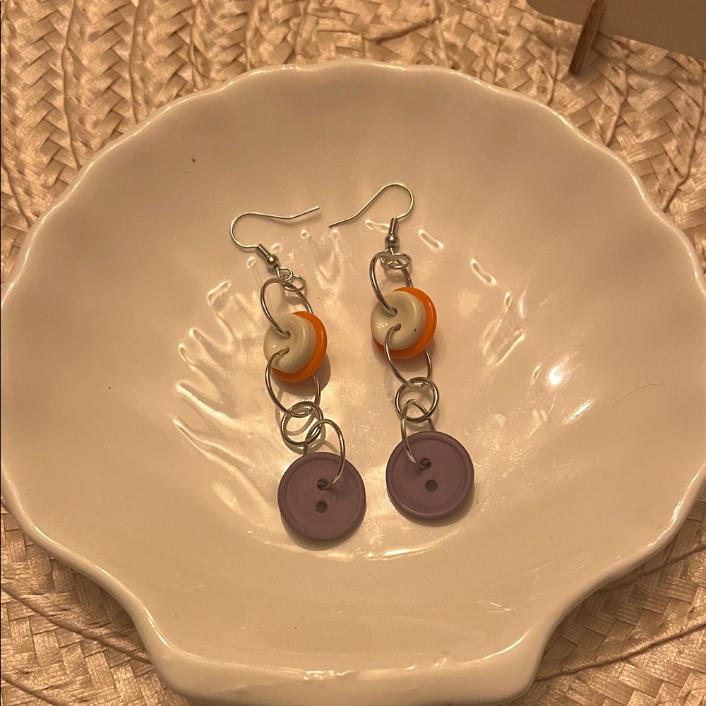 Vibrant Orange and Purple Button Earrings